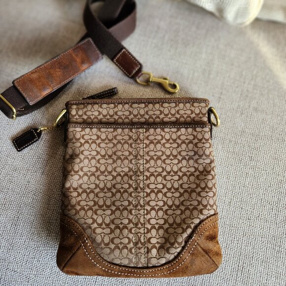 COACH 2008 Brown signature C jacquard swingpack with suede trim and brass - Picture 1 of 13